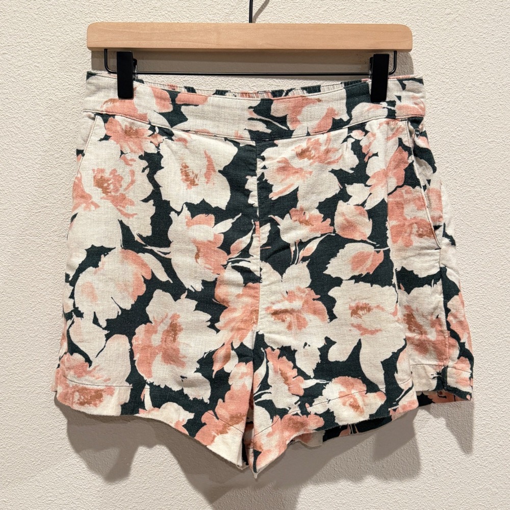 ABERCROMBIE & FITCH Womens Floral Linen Blend Shorts Medium High Rise Summer